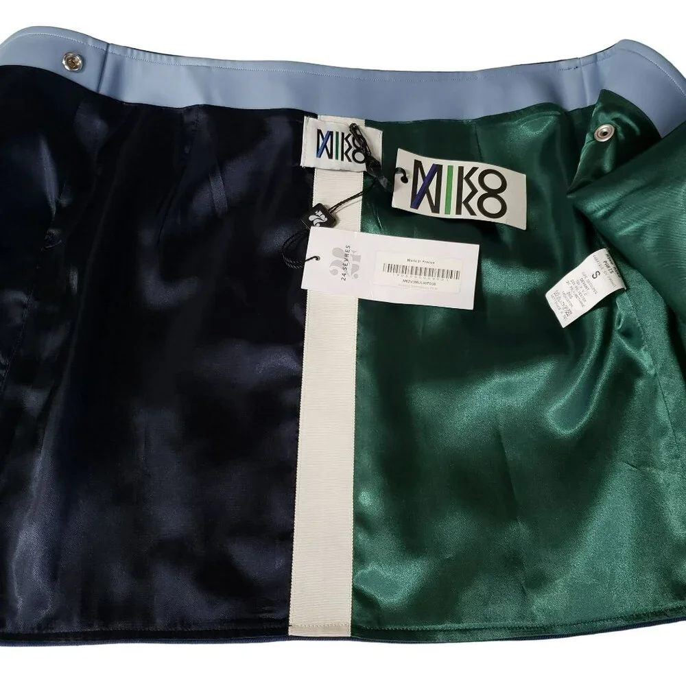 Miko Miko Stripe Skirt Faux Leather Blue White Mod Retro Futuristic Cosplay - Picture 12 of 16